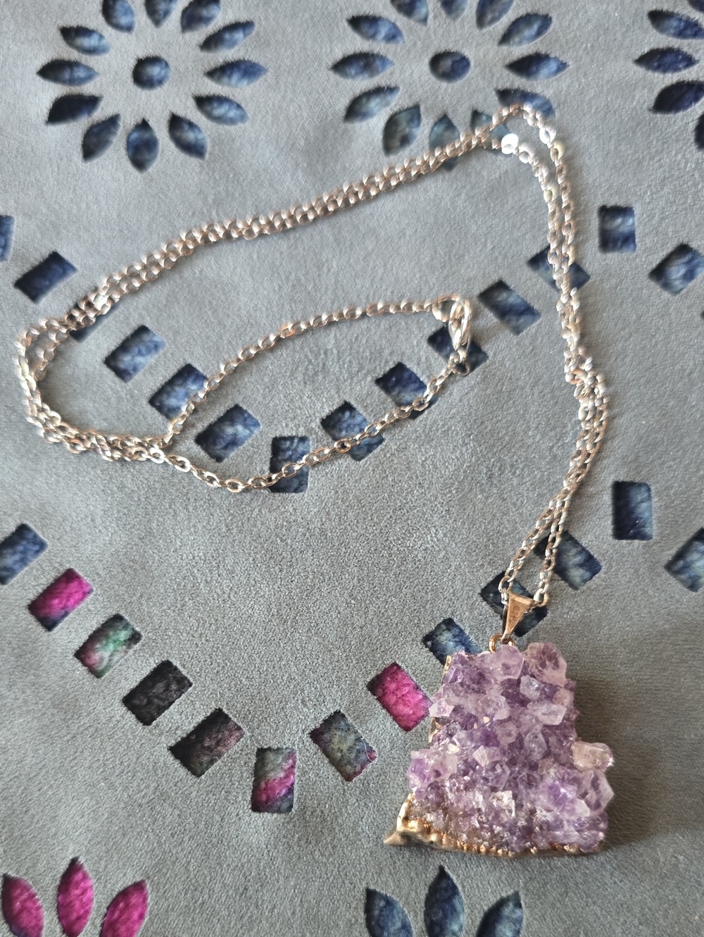 Amethyst Crystal Pendant Necklace - Purple Stone on Silver Chain
